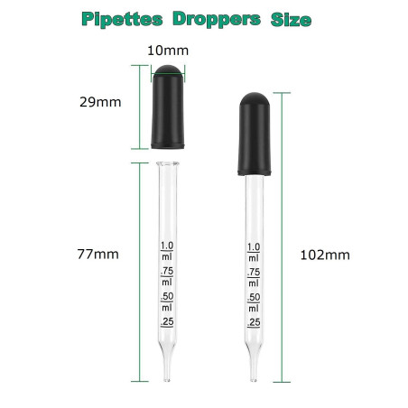 Hyber&Cara 20 x 1 ml Pipettes graduées compte-gouttes en verre pour médicaments, huiles essentielles, peinture d'art, laboratoir