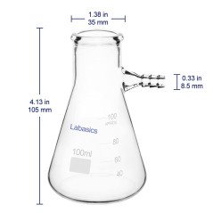 Labasics 100 ml Flacon Filtrant Mur Lourd Verre Borosilicaté Filtering Flask, Col Boulon avec Tubulation, 100 ml