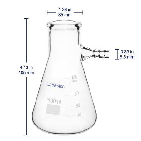Labasics 100 ml Flacon Filtrant Mur Lourd Verre Borosilicaté Filtering Flask, Col Boulon avec Tubulation, 100 ml