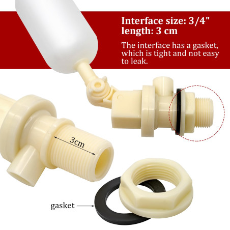 1 Piece 3/4" Flotteur D'Eau Avec Bras Ajustable Flotteur de RéServoir D'Eau Automatique pour éTangs, Abreuvoirs Pour BéTail, Aqu
