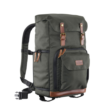 Mantona Luis Retro Sac à Dos Photo - Cuir véritable, Housse de Pluie, Compartiments Flexibles, Poche PC Portable, pour 1 Apparei