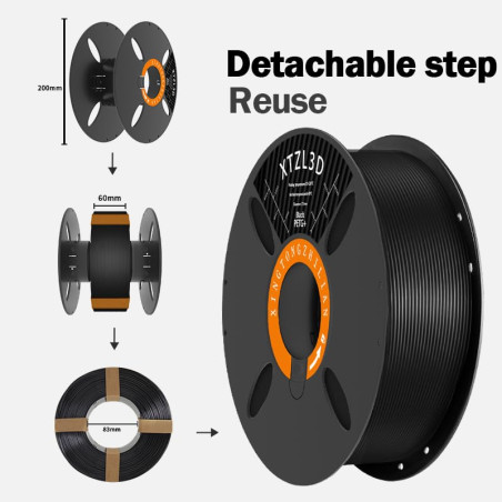 PETG+ Filament 1.75mm pour Imprimante 3D, Précision Dimensionnelle +/- 0.02mm, 1KG Bobine (2.2 LBS) d'Impression 3D, Noir