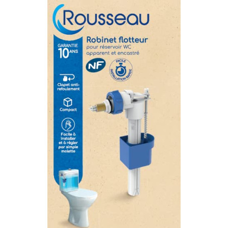 Edouard Rousseau - Robinet Flotteur Silencieux pour Réservoir WC Apparent et Encastré - Clapet Anti-Refoulement, Silencieux, Nor