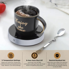 Suewow Chauffe-café, Chauffe-Tasses, Chauffe-Tasses de Table, Chauffe-Boissons électrique avec 3 réglages de température, avec P