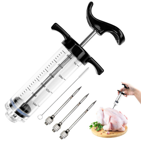 Avesteir 30ml avec 3 Aiguilles Inoxydable et 1 Brosse Seringue Alimentaire de Cuisine, Injecteur de Plastique Noir de Qualité Su
