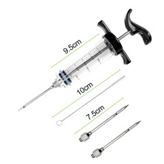 Avesteir 30ml avec 3 Aiguilles Inoxydable et 1 Brosse Seringue Alimentaire de Cuisine, Injecteur de Plastique Noir de Qualité Su