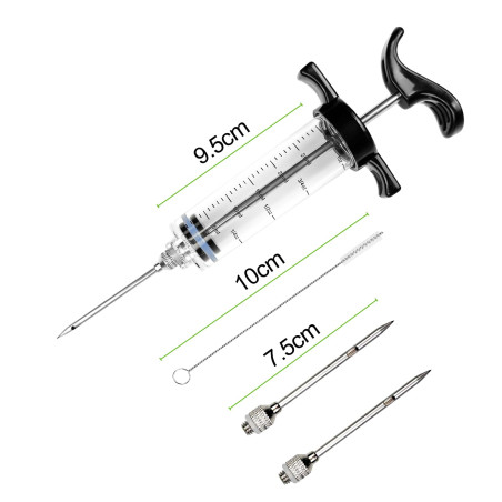 Avesteir 30ml avec 3 Aiguilles Inoxydable et 1 Brosse Seringue Alimentaire de Cuisine, Injecteur de Plastique Noir de Qualité Su