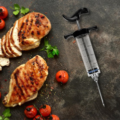 Avesteir 30ml avec 3 Aiguilles Inoxydable et 1 Brosse Seringue Alimentaire de Cuisine, Injecteur de Plastique Noir de Qualité Su