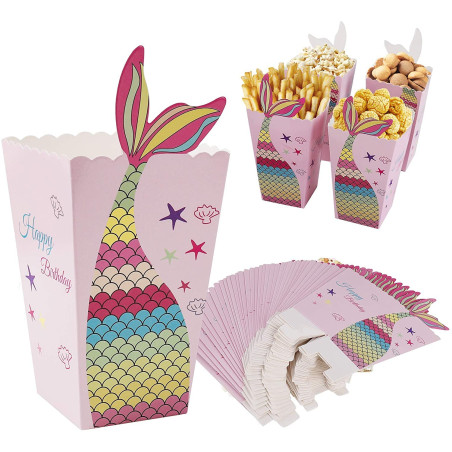 Popcorn Boîtes,Boîte à Popcorn 12PCS Sirène Popcorn Conteneurs Partie Carton Bonbon Conteneur Fête Boites Cadeaux pour Noël Part