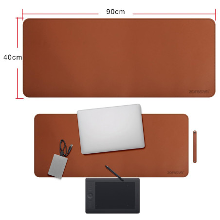 ZORESYN XL Tapis de Souris,sous-Mains en Cuir PU,imperméable Tapis de Souris Gaming(Marron, 90x40CM)