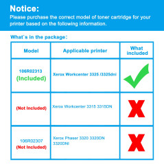 LCL Cartouche de Toner Compatible 106R02313 3325 11000 Pages (1 Noir) Remplacement pour Xerox Workcenter 3325 /3325dni