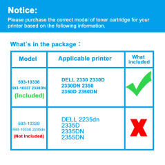 LCL Cartouche de Toner Remanufacturée 2330 2330D 2330DN 2350D 2350DN 593-10336 GT163 593-10337 XN009 DM254 (1 Noir) Remplacement