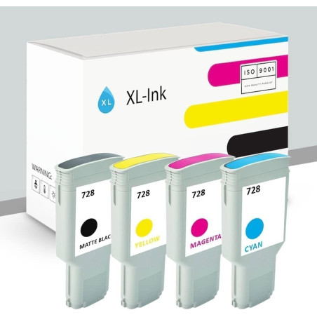 XL-Ink Compatible avec HP 728 4 pièces, 4 x 300 ml : MBK/C/M/Y