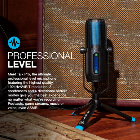 JLab Talk Pro Microphone USB Plug & Play avec USB-C, Qualité Professionnelle, 4 Diagrammes Directionnels, Contrôle du Volume, Co