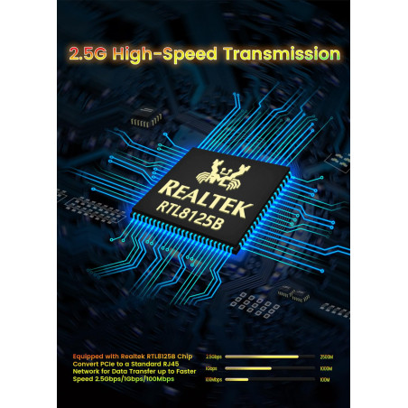 NICGIGA Adaptateur réseau PCIe Base-T 2,5 G, Realtek RTL8125B 2,5 Gbps/1 Gbps/100 Mbps, Carte réseau Gigabit PCI Express Convert