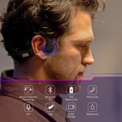 August EP400 - Casque Conduction Osseuse Bluetooth Sport Open Ear, Bone Conduction avec Micro et Lecteur MP3 16GB intégré, Ultra