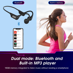 August EP400 - Casque Conduction Osseuse Bluetooth Sport Open Ear, Bone Conduction avec Micro et Lecteur MP3 16GB intégré, Ultra