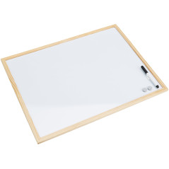 Bi-Office Budget - Tableau Blanc Magnétique, 60 x 45 cm, avec 1 Marqueur et 2 Aimants, Tableau à Mémo avec Cadre en Bois et Surf