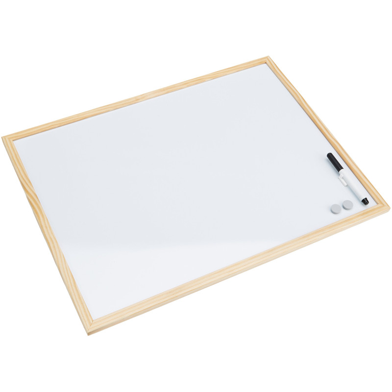 Bi-Office Budget - Tableau Blanc Magnétique, 60 x 45 cm, avec 1 Marqueur et 2 Aimants, Tableau à Mémo avec Cadre en Bois et Surf