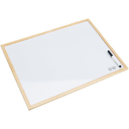 Bi-Office Budget - Tableau Blanc Magnétique, 60 x 45 cm, avec 1 Marqueur et 2 Aimants, Tableau à Mémo avec Cadre en Bois et Surf