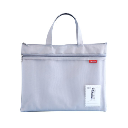 Lefancy Sac de transport A4 pour documents - En nylon - Avec double fermeture éclair - Pour étudiant et bureau - Gris