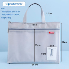 Lefancy Sac de transport A4 pour documents - En nylon - Avec double fermeture éclair - Pour étudiant et bureau - Gris
