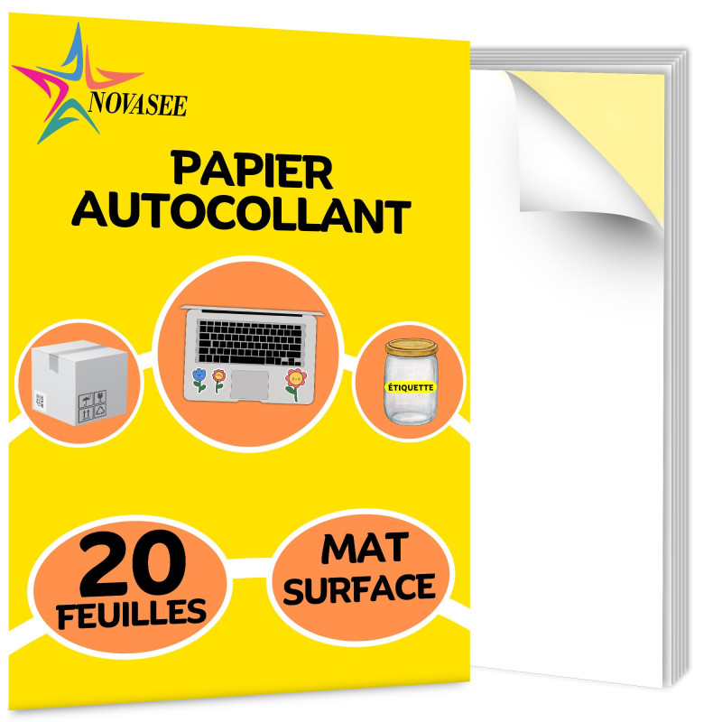 NOVASEE 20 x A4 Papier Autocollant Imprimante Mat, 297mm x 210mm – A4 Feuilles Adhesives NOVASEE 20 x A4 Papier Autocollant Imprimante Mat, 297mm x 210mm – A4 Feuilles Adhesives