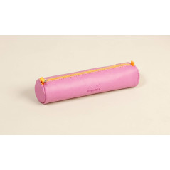 RHODIA 318991C - Trousse Ronde Lilas - 21,5 x 5,5 cm - Coutures Véritables Orange - Intérieur Jersey Ivoire - Simili Cuir - Rang