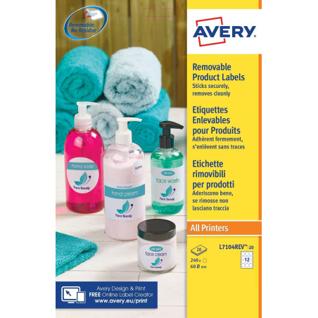 AVERY - Pochette de 240 étiquettes rondes autocollantes et amovibles, Personnalisables et imprimables, Diamètre 60 mm, Impressio