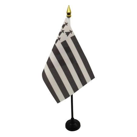 AZ FLAG - Mini Drapeau Bretagne De Table - 15x10 cm - Drapeau Breton De Bureau 100% Polyester Avec Hampe Pointe Dorée 25cm