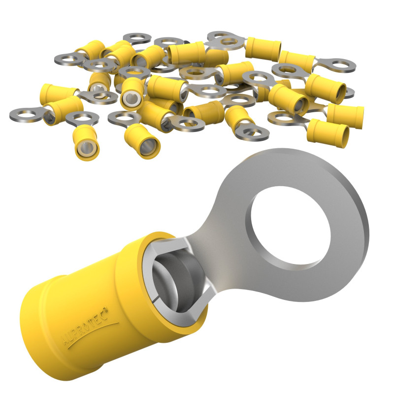 Cosse à œillet AUPROTEC de 0,5 à 6,0 mm², diamètre du trou de M3 à M12, connecteur de câble PVC RV en cuivre étamé et en partie 