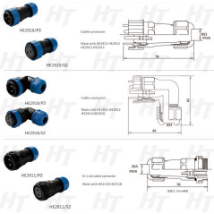 HangTon HE29 Connecteur électrique circulaire étanche 2 broches mâle femelle 45 A pour équipement LED/alimentation/éclairage