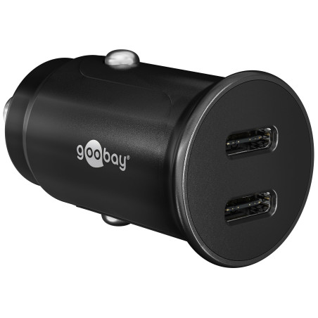 goobay Chargeur de Voiture Double Port USB USB-C Allume-Cigare Power Delivery 12V / 24V Adaptateur Mini USB Chargeur de Voiture