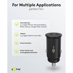 goobay Chargeur de Voiture Double Port USB USB-C Allume-Cigare Power Delivery 12V / 24V Adaptateur Mini USB Chargeur de Voiture 