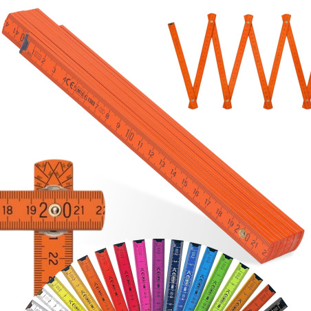 Metrie™ BLOCK 52 Mètre pliant – Mètre en bois 2 m | Orange – Graduation duplex, Fabriqué dans l’UE | Robuste et précis | pour Ar