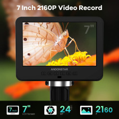 Andonstar AD246S-P Microscope numérique HDMI avec écran de 7'', Enregistrement vidéo UHD 4000x 3 objectifs 2160P, kit Microscope