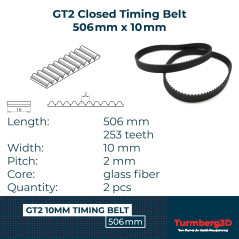 Turmberg3D GT2 courroie synchrone/dentée 2GT-10 Largeur: 10mm - Longueur: 506mm - 2 pièces - Cordon de tension en fibre (506mm)