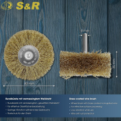 S&R Brosses Métallique pour Perceuse Visseuse à nettoyer Bois Métal Peinture Vernis - queue 8 mm lisse