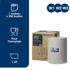 Tork 520337 Chiffon de nettoyage industriel Premium, compatible avec les systèmes W1 et W2 / un pli - 148,2m x 32cm - 1 bobine -