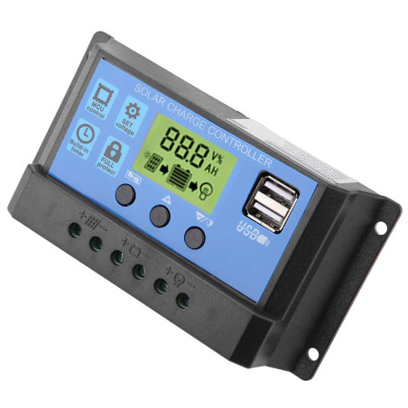 PWM 12V / 24V Double ContrôLeur de de Panneau Solaire USB et RéGulateur de Batterie de Panneau Solaire Intelligent Avec éCran LC