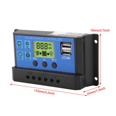 PWM 12V / 24V Double ContrôLeur de de Panneau Solaire USB et RéGulateur de Batterie de Panneau Solaire Intelligent Avec éCran LC