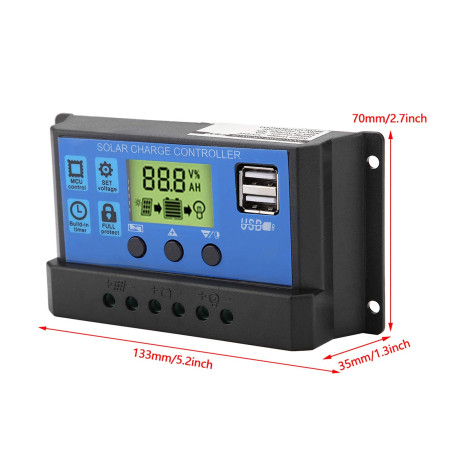PWM 12V / 24V Double ContrôLeur de de Panneau Solaire USB et RéGulateur de Batterie de Panneau Solaire Intelligent Avec éCran LC