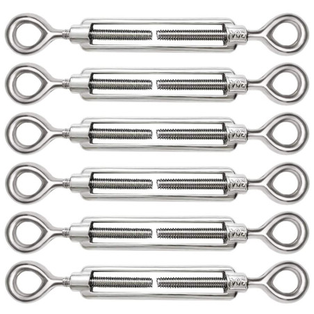 6 Pièces Tendeur Cable M5 Tendeur Cable Inox 304 Réglable Oeil de Ridoir et Oeil pour Tendeur de Fil Cable Acier Corde Crochet T