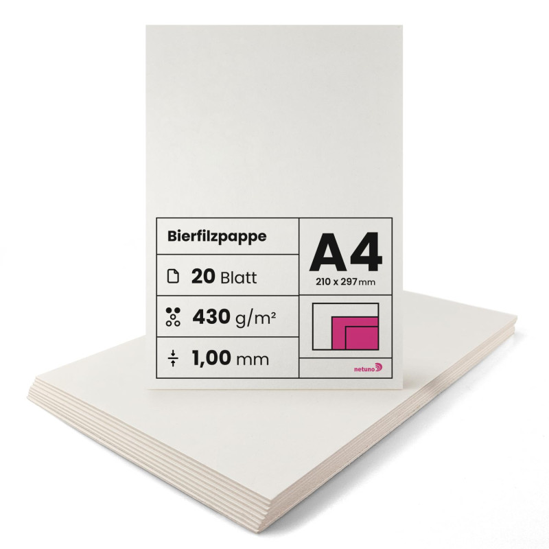 Netuno 20 feuilles de feutre de bière A4 210x 297 mm 1 mm (430g) carton à bière idéal pour sous-bocks dessous de verre passe-par Netuno 20 feuilles de feutre de bière A4 210x 297 mm 1 mm (430g) carton à bière idéal pour sous-bocks dessous de verre passe-par