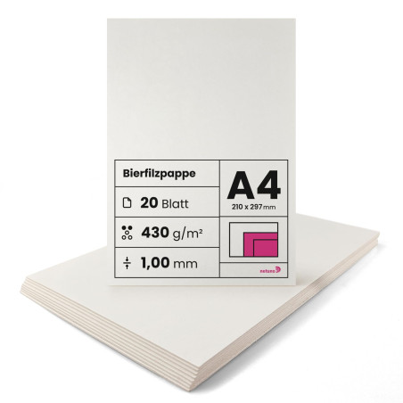Netuno 20 feuilles de feutre de bière A4 210x 297 mm 1 mm (430g) carton à bière idéal pour sous-bocks dessous de verre passe-par
