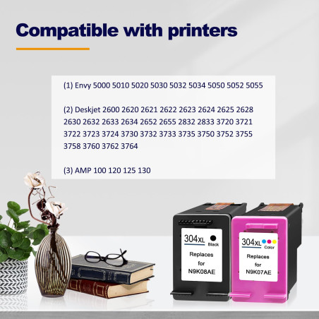 LAIPENG 304XL 304 XL Cartouche d'encre Remanufacturées pour HP Envy 5000 5010 5030 5032 DeskJet 2600 2620 2622 2630 2633 3720 37