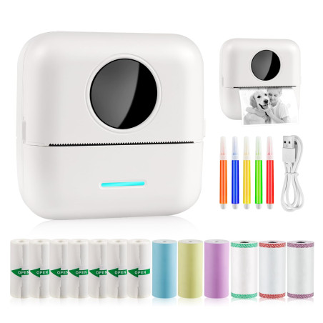 GuKKK Imprimante Photo Portable, Mini Instantané sans Fil, Thermique BT Mobile pour Liste d'étiquettes, Reçu, Mémos