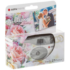 AgfaPhoto 601020 - Appareil Photo Jetable LeBox Flash, 27 Photos, Objectif Optique 31 mm - Gris et Rouge