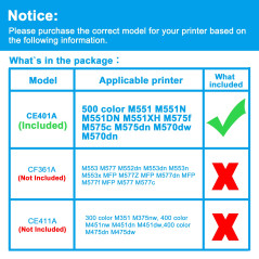 LCL Cartouche de Toner Remanufacturée CE401A 507A (1 Cyan) Remplacement pour HP LaserJet Enterprise 500 Color M551 M551N M551DN 