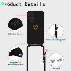 CaseLover Coque avec Cordon pour Samsung Galaxy A53 5G, Coque de Cellulaire Corde Silicone Étui en Motif Coeur avec Réglable Col